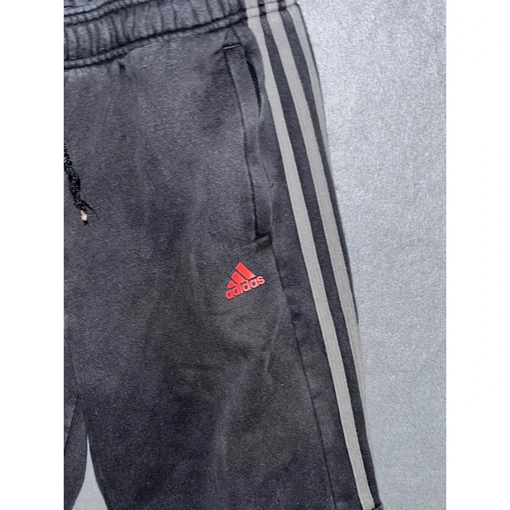 Adidas Mens Joggers Black Grey Three Stripe Red Logo Sweatpants Pants